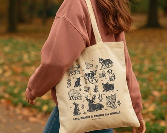 Sac fourre-tout vegan | Tote bag vegan | Respect All Animals | coton bio certifié GOTS