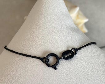 Oxidierte 925er Sterling Silber Beendete Tiny Plain Kabelkette-Oxidierte Silber Halskette-Schwarz Silber-Tiny Kette Halskette-16-36 Zoll