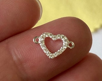 925 Sterling Silver Heart Connector-Permanent Jewelry Charms-Necklace, Bracelet Connector-Jewelry Making Supplies-CZ Heart Charm-7mm Heart