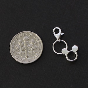 Sterling Silver Charms - Add on Charm - Mickey Mouse Charm with Clasp - Silver Mouse Ears Charm- Bracelet Charm (7mm-1 pc) Sku: 291258