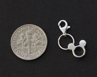 Sterling Silver Charms - Add on Charm - Mickey Mouse Charm with Clasp - Silver Mouse Ears Charm- Bracelet Charm (7mm-1 pc) Sku: 291258