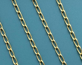 Gold plated Sterling Silver Chain, Unfinished Bulk Chains -2X4mm Diamond Cut Curb Chain, Jewelry Wholesale, Permanent - Sku: 101008-VM