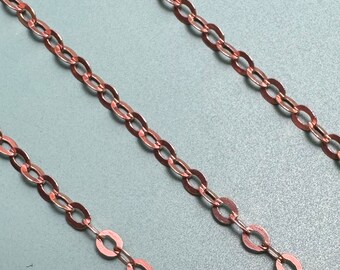 Rose Gold over Sterling Silver Flat Cable Chain-Unfinished Bulk Chains-Delicate Flat Cable Chain-Jewelry Making Chain-Bulk Jewelry Supply