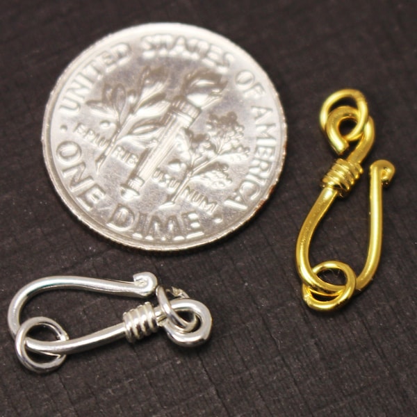 Gold Plated or Sterling Silver Clasps- S Hook Clasp with Closed Ring- Silver Findings,Gold plated Clasps - 15mm Sku: 202113