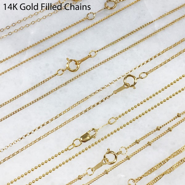 14K Gold Filled Chain Necklaces, Rolo Chain, Singapore Chain, Satellite Chain, Cable Chain, Ball Chain, Wheat Chain, Curb Chain