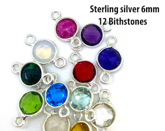 Gemstone Connector-Tiny Birthstone Connector-Sterling Silver 6mm Bezel Connectors-permanent jewelry charms,connetors - SKU: 209116