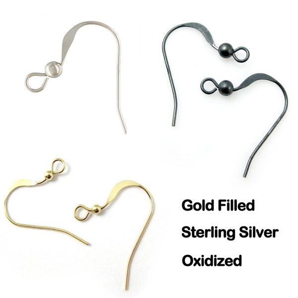 14K Gold Filled Fishhook Earwires-Fishhook Earrings with Ball Sterling Silver or Oxidized-Wholesale Earring Findings-Sku:203013