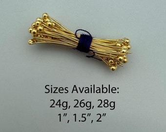 Gold Plated Sterling Silver Ball End Headpins, Jewelry Making Pins, Jewelry Supply, Bulk Pins, Wholesale Headpins 24g, 26g, 28g-SKU:204403VM