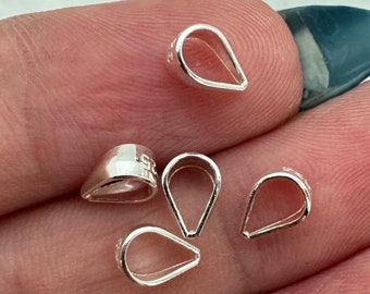 925 Sterling Silver Bail, Simple Closed Bail Connector, Tiny Teardrop Shaped, Bulk Jewelry Supply,  Wholesale Bails, Closed Bail-Sku: 219010