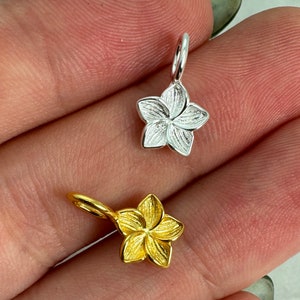 925 Sterling Silver or Gold Over Silver Frangipani Flower-Bulk Charms-Jewelry Making Supply-Flower Charm-Floral Pendant-Bracelet Charm