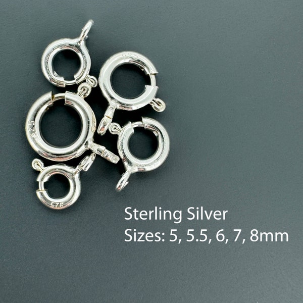 925 Sterling Silver Spring Rings, Round Clasp, Wholesale Supplies, Jewelry Making, Bulk Spring Rings, 5mm, 5.5mm, 6mm, Clasp With Open Loop