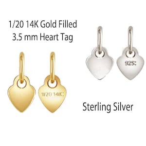 14K Gold Filled Heart Charm Tags-Sterling Silver Tags-Smooth Flat Heart Tag-Sterling Silver and Gold Filled-Wholesale Findings-Quality Tags