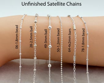 925 Sterling Silver Satellite Chain-Bulk Chain By The Foot-Unfinished Jewelry Chains-Permanent Jewelry-Bulk Supply-6 Different Chains
