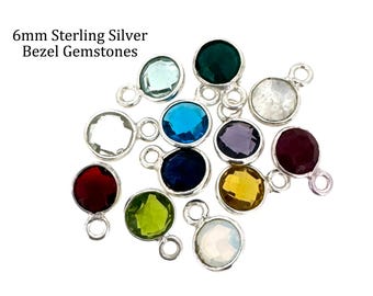 925 Sterling Silver Bezel Gemstone Charms-Small Round Charms-Faceted Birthstone Charm-Small Permanent Jewelry Charm-Jewelry Supply-6mm(1 pc)