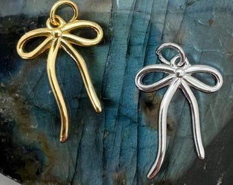 Fancy Bow Charm-925 Sterling Silver or Gold Over Silver-Bow Charm with Ring-Jewelry Charm-Jewelry Supplies-Necklace Pendant-Bracelet Charm
