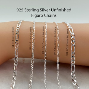 925 Sterling Silber Figaro Ketten-Bulk Kette durch die Fuß-Unfertige Schmuck Kette-Permanent Schmuck-5 Größen-Bulk Versorgung-Unisex Schmuck Kette