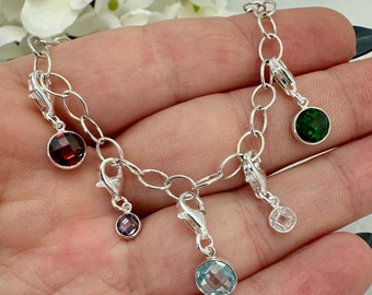Abalorios de plata de ley 925 con bisel elegante y piedra natal - 4 mm o 6 mm - Piedra CZ de doble cara - Accesorios de joyería - Abalorios con cierre - Abalorio para pulsera