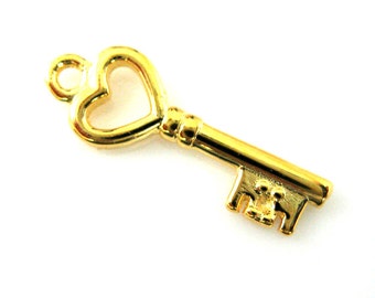 Gold plated Sterling Silver Charms Add on Charm Charm with Clasp- Large Gold Heart Charm 14.5mm-1 pc Bracelet Charm Sku: 291220-VM