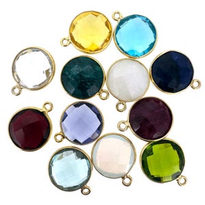 Bezel Gemstone Pendant-Faceted Round Charm-Gold Plated Sterling Silver Charms-Necklace Birthstone Charms-14mm (1pc) SKU: 201102 image 2