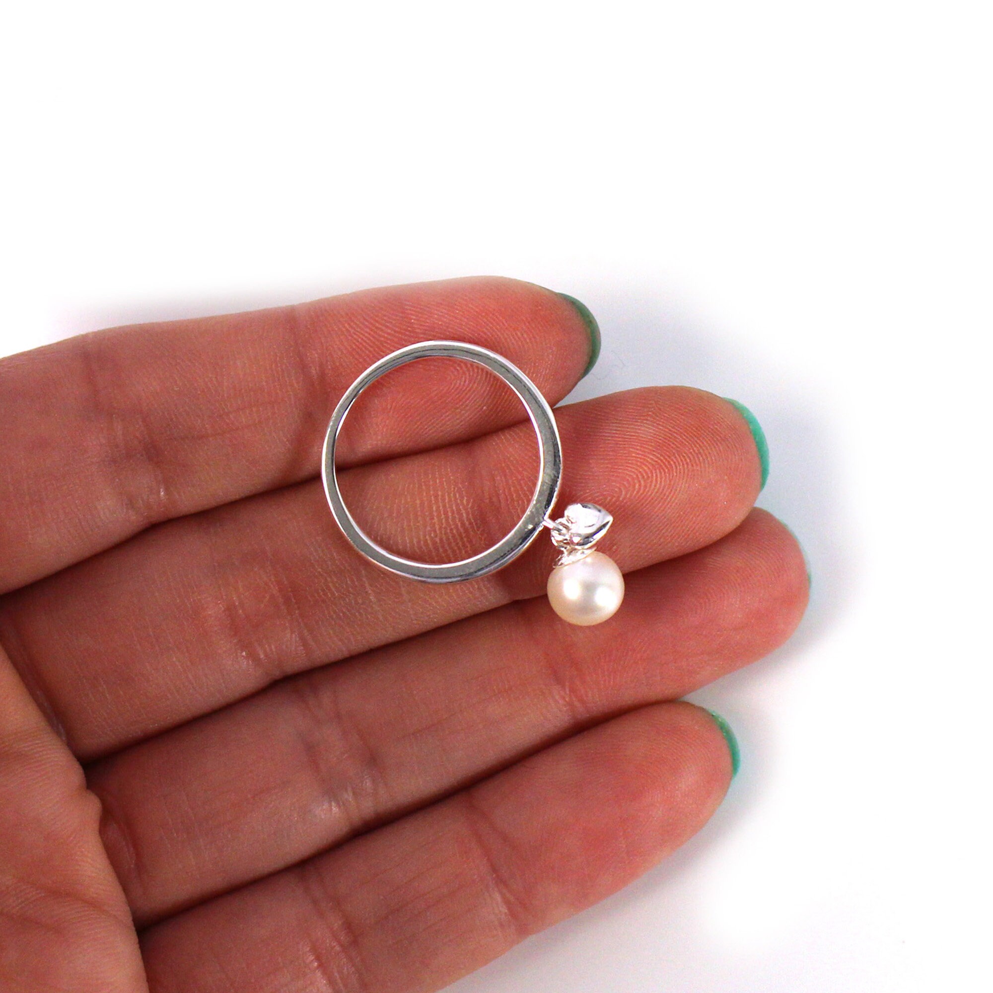 Pearl Charm Ring Sterling Silver or Gold Over Silver Etsy