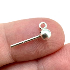 Sterling Silver Earring Findings- Simple Earring Studs with Ring, Earring Post Ball Studs with Hooks, Include Earring Backs- Sku: 203059