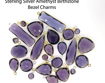 Amethyst February Birthstone Bezel Connectors and Pendants-Jewelry Making Supplies-Personalized Jewelry Supplies