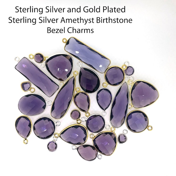 Amethyst February Birthstone Bezel Connectors and Pendants-Jewelry Making Supplies-Personalized Jewelry Supplies