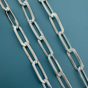 925 Sterlingsilber-Schüttketten, abwechselnd glatte und strukturierte Glieder, lange Kastenkette, Büroklammerkette, Großhandelsschmuckzubehör-SKU: 101061