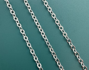 Sterling Silver Chain, 2.3mm Strong Flat Cable Chain, Bulk Unfinished Chain by foot, Permanent Jewelry Chain, Wholesale Supplies-Sku:101051