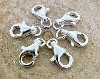Sterling Silver Clasp Findings. 9mm Lobster Claw Clasp. Made in Italy. Wholesale  (10 pieces) SKU: 202001-SS090
