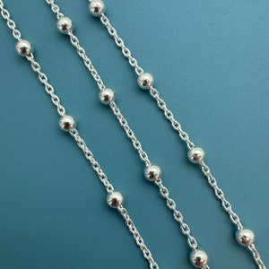 925 Sterling Silver Ball Satellite Chain, Bulk Unfinished Chain, 3mm Ball Satellite Oval Cable Chain, Wholesale Jewelry Supplies-SKU: 101049