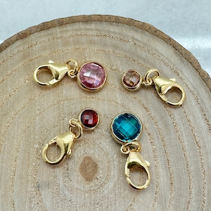 1/20 14K Gold Filled Fancy Bezel Birthstone Charms With Clasp-4mm or 6mm-Double Sided CZ Stone Grade AAA-Jewelry Supply-1 piece