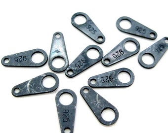 Oxidized 925 Sterling Silver Findings- Flat Long Tag with 925 Marks- Quality Connector Tag -Wholesale Bulk Findings- Sku: 217001-OX