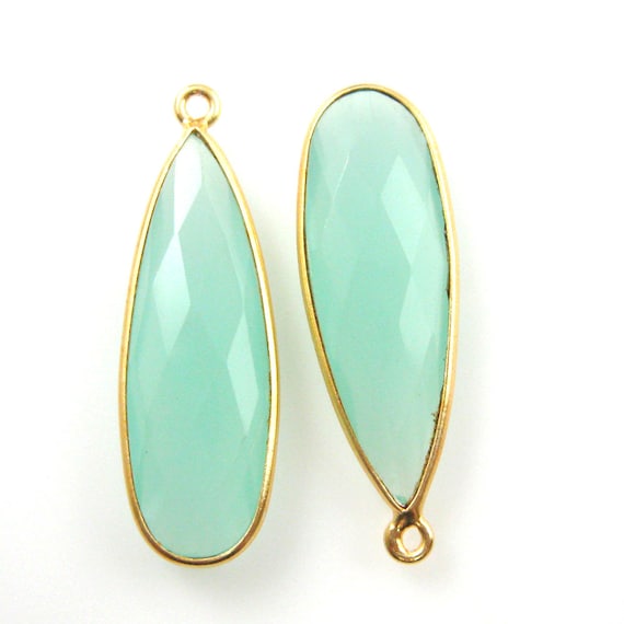 Gold Vermeil Elongated Teardrop 40mm Aqua Quartz Bezel Gemstone with Bail