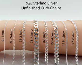 925 Sterling Silver Curb Chains-Bulk Chain By The Foot-Unfinished Curb Chains-Permanent Jewelry-Bulk Jewelry Supply-Layering Chains-Unisex