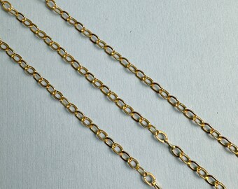 Gold plated Sterling Silver Chain, Bulk Unfinished Chains, 2.5mm Flat Oval Cable Chain, Light Cable Chain, Jewelry Wholesale-Sku: 101022-VM