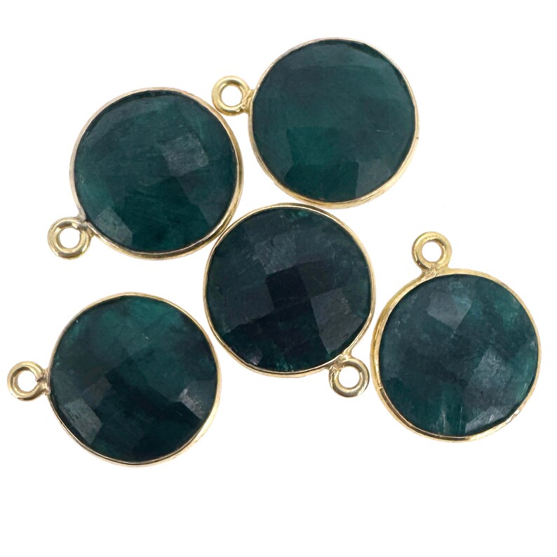 Bezel Gemstone Pendant-Faceted Round Charm-Gold Plated Sterling Silver Charms-Necklace Birthstone Charms-14mm (1pc) SKU: 201102 image 9
