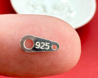 925 sterlingsilverdetaljer - Slät, platt lång etikett med 925-märken - Kvalitetskopplingsetikett - Silveretikett - Silverdetaljer i bulk - 925 kvalitetsetikett