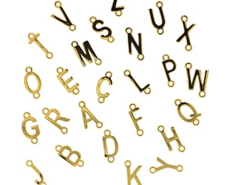 Gold over Sterling Silver Initial Letter Connector-High Polish Silver Letter Connector Charm-Wholesale Permanent Jewelry Supply-Sku:201325VM