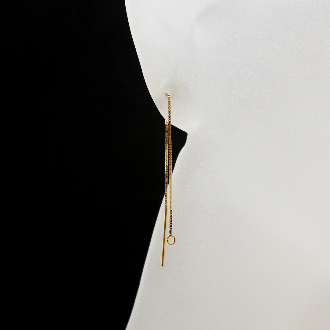 Thread Earring Yellow Solid Gold Thread Earwires, 14K Yellow Gold Ear Thread, Long Threader ...