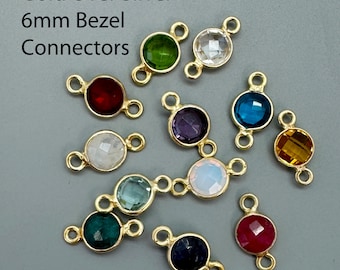 Gold over Sterling Silver Bezel Gemstone Connector-Birthstone Charm Connectors-Wholesale Jewelry Supplies-6mm Birthstone-Jewelry Connector