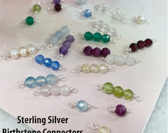 Conector de cuentas de piedras preciosas naturales - Conector de piedra de nacimiento diminuta - Conectores de plata esterlina de 4 mm - Conectores de joyería permanentes - Cuentas simples o triples