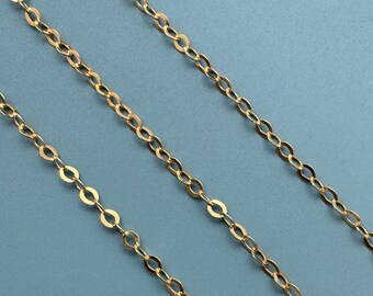 Gold plated Sterling Silver Chains, Bulk Unfinished Chains, 2mm Flat Oval Cable Chain, Delicate Chain, Jewelry Wholesale - Sku: 101021-VM