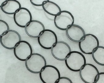 Oxidized Sterling Silver Chain, Bulk Unfinished Chain, 10mm Flat Circle Cable Chain, Wholesale Jewelry Supply, Jewelry Chain-Sku: 101032-OX