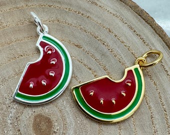 Sterling Silver Or Gold Over Silver-Enamel Watermelon Charm-Jewelry Charm-Necklace Pendant-Enamel Charm-Bulk Jewelry Supply-Bracelet Charm