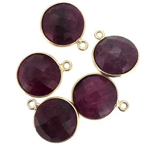 Bezel Gemstone Pendant-Faceted Round Charm-Gold Plated Sterling Silver Charms-Necklace Birthstone Charms-14mm (1pc) SKU: 201102 image 11