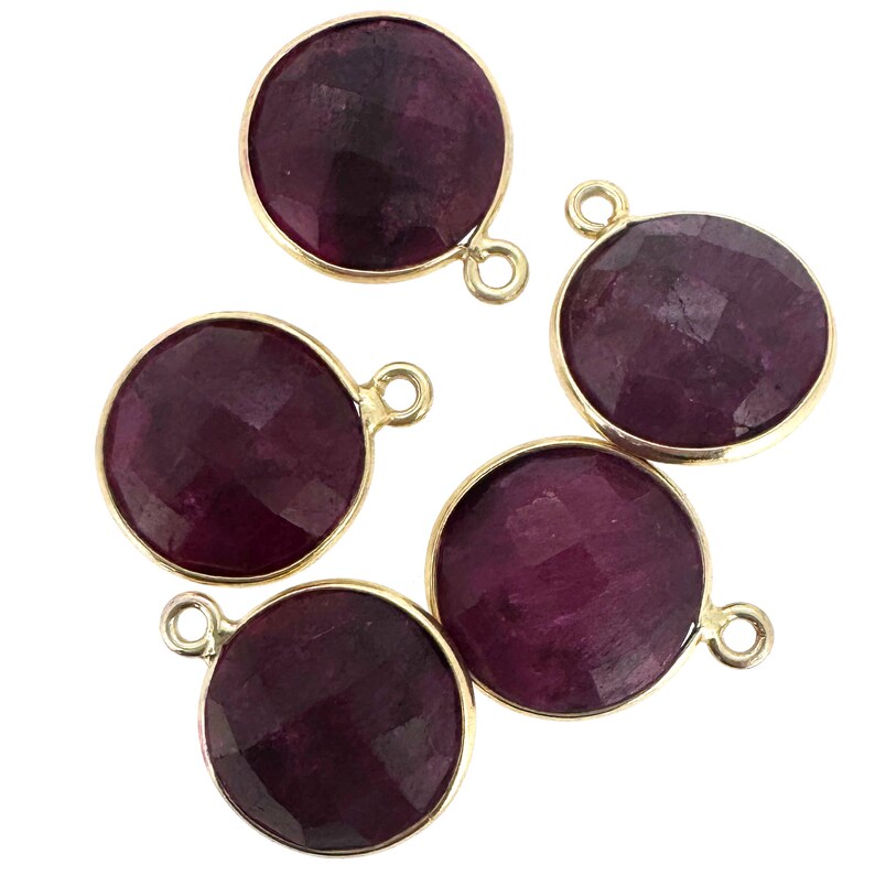 Bezel Gemstone Pendant-Faceted Round Charm-Gold Plated Sterling Silver Charms-Necklace Birthstone Charms-14mm (1pc) SKU: 201102 image 11