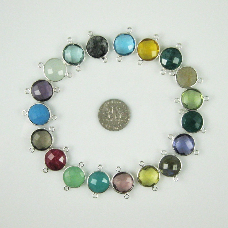 Sku 1 pc Bezel Gemstone Connector-Opalite Quartz-Sterling Silver Faceted Gem Links-Round Gem Connector-20mm-Jewelry Gemstones 209110-OPL