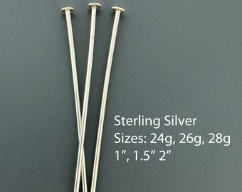 925 Sterling Silver Flat End Pins, T Pins, Flat Headpin, Wholesale Pins, Bulk Headpins, Jewelry Making Supply, 22g, 24g, 26g, 27g-SKU:204401
