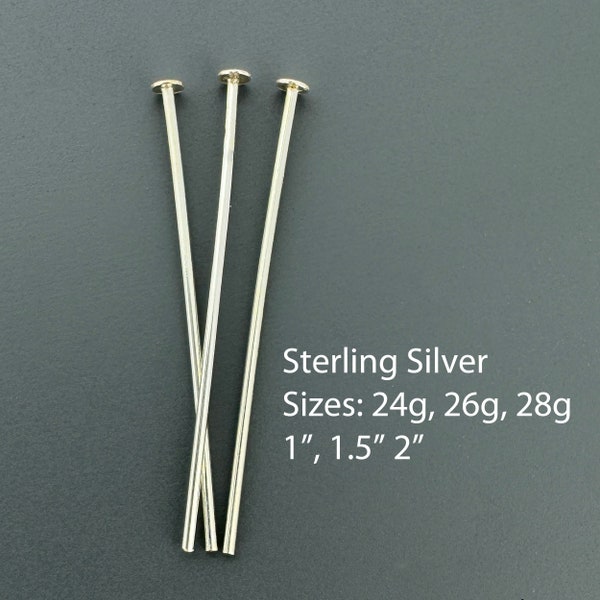 925 Sterling Silver Flat End Pins, T Pins, Flat Headpin, Wholesale Pins, Bulk Headpins, Jewelry Making Supply, 22g, 24g, 26g, 27g-SKU:204401